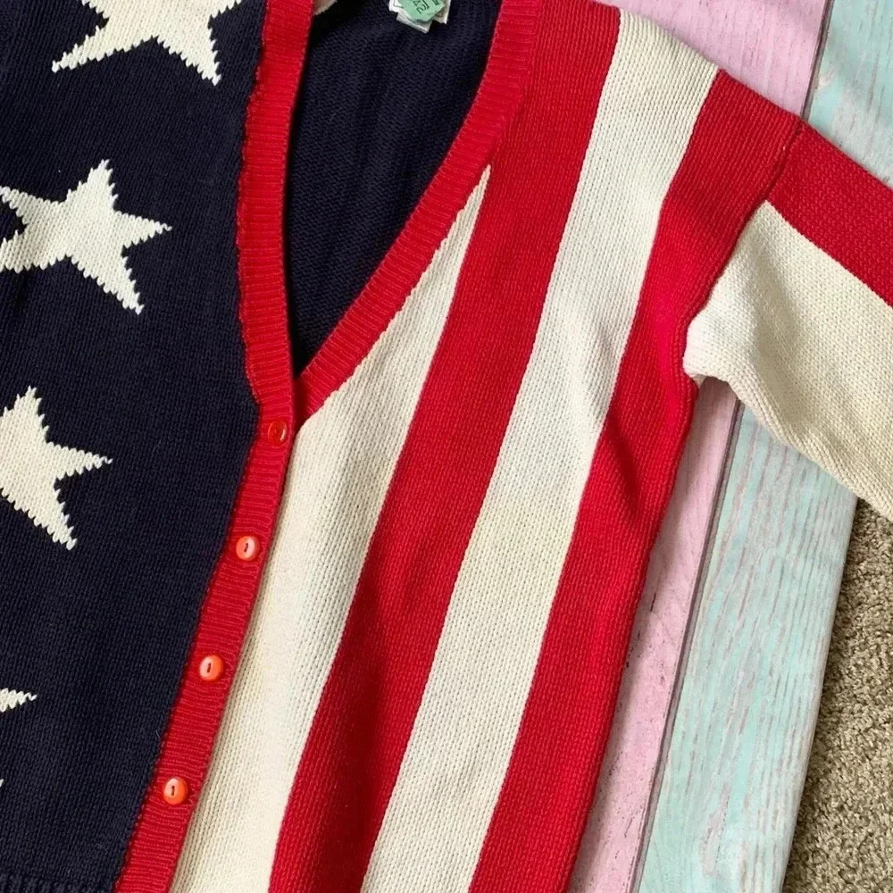 Vintage casual corner 100% cotton American flag V-neck button up sweater - Picture 3 of 8